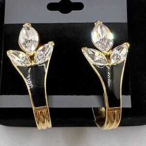 Trifari Swarovski Art Deco Molded Hoop Lux Earrings
